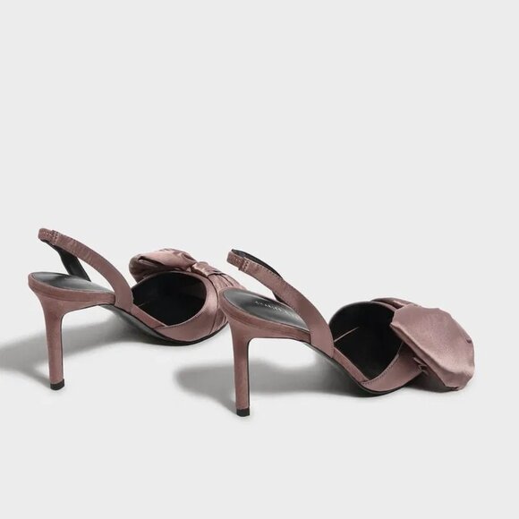 Charles & Keith Oversized Bow Detail Satin Slingbacks, Nude/Brown - Brand New - Picture 4 of 8